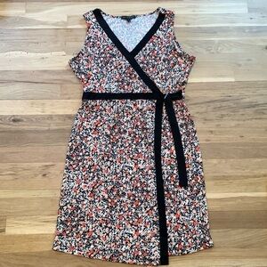 Adrienne Vittadini Sleeveless V-Neck Abstract Print Knee-Length Dress Women’s S